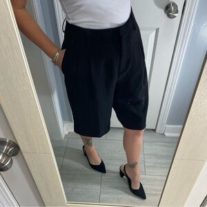 Black pleaded loose wide leg Bermuda shorts - longline shorts - business office